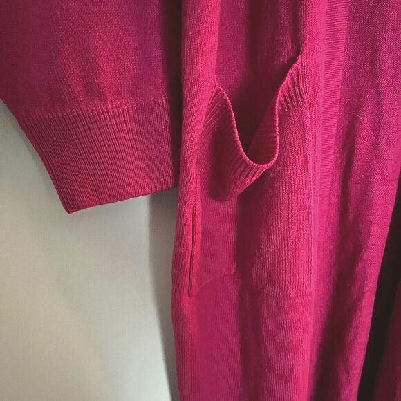 Y2K Long Cardigan Sweater Sz 18 20 Berry Red Pink Pockets JP Collections Duster - Picture 3 of 6